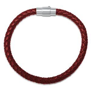 Steeltime men's braided red leather and sterling silver magnetic clasp bracelet.